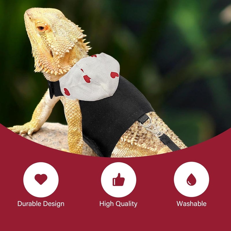 hokable Bearded Dragon Lizard Hoodie Leash Suit Reptile pet Outdoor Chest Harness Chameleon Squirrel Leash Hooded Clothes Suitable for Bearded Dragon Lizard Reptiles（White hat） - Image 4